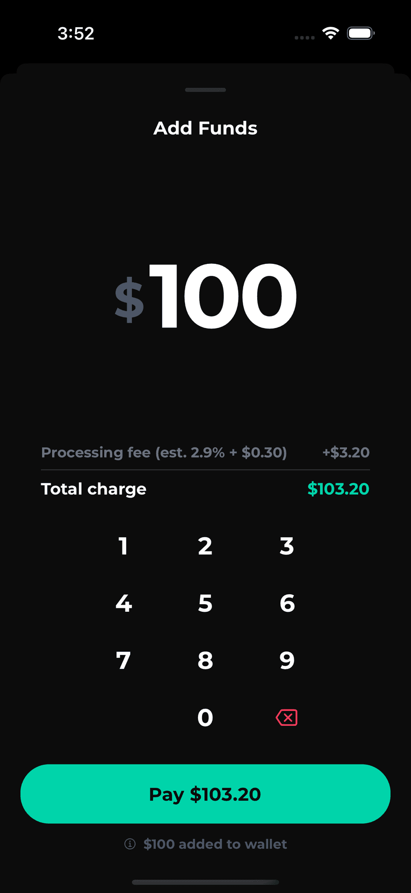 Customer adding funds to wallet