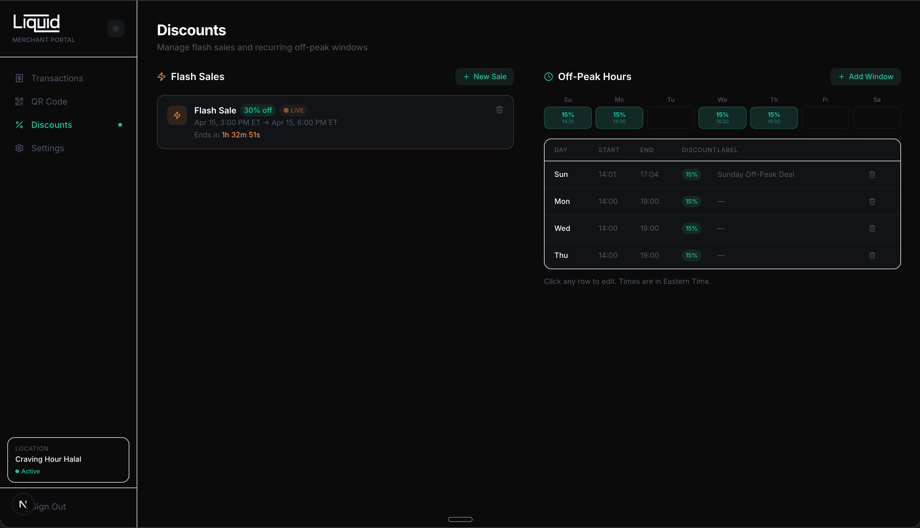 Liquid merchant portal — QR code & payment