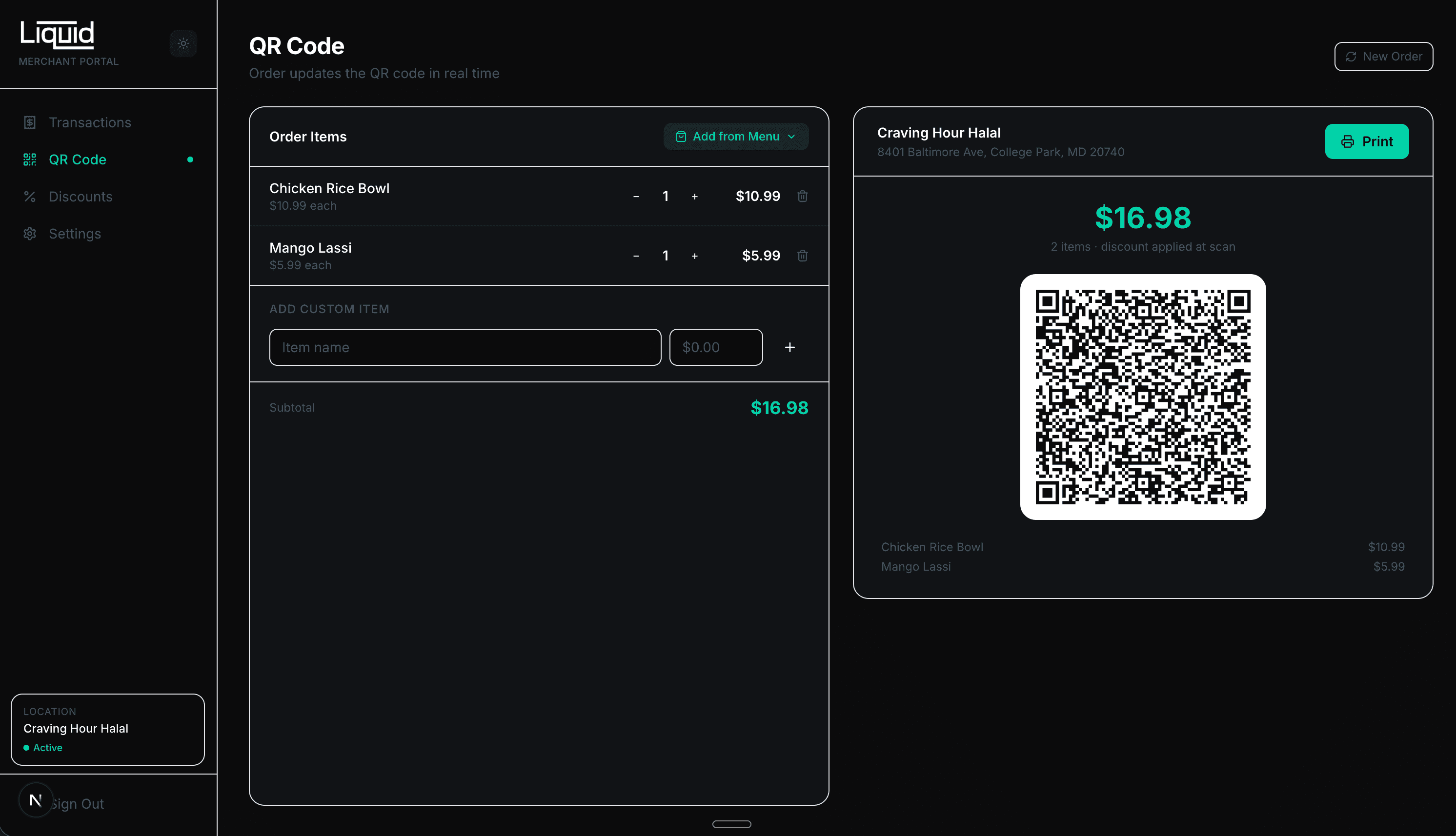 Liquid merchant portal — discounts & flash sales